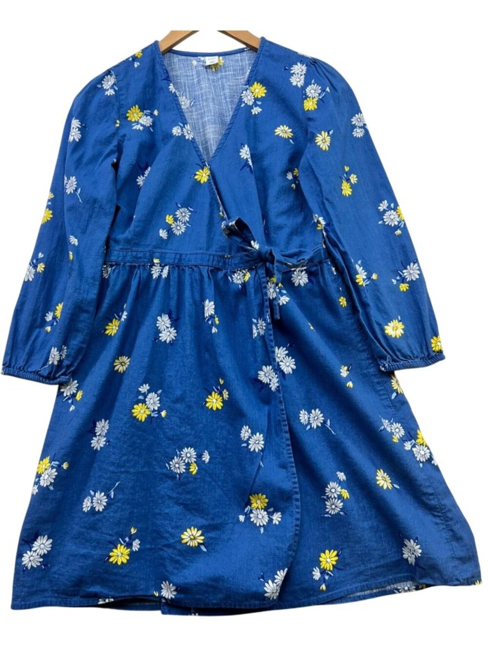 Old Navy Women's V Neck Mini Wrap Dress Long Sleeve Size S Blue Floral Daisy